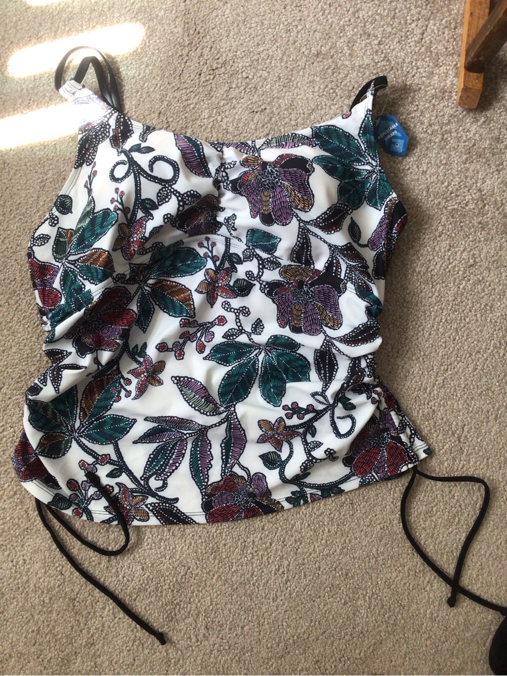FREE COUNTRY SUNLIGHT FLORAL SIDE SHIRRED V-NECK TANKINI TOP- SZ LG- NWT